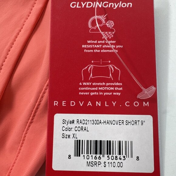 Redvanly Shorts Mens XL Coral Hanover Golf Stretch Performance Pull On 9" NEW - Picture 2 of 5